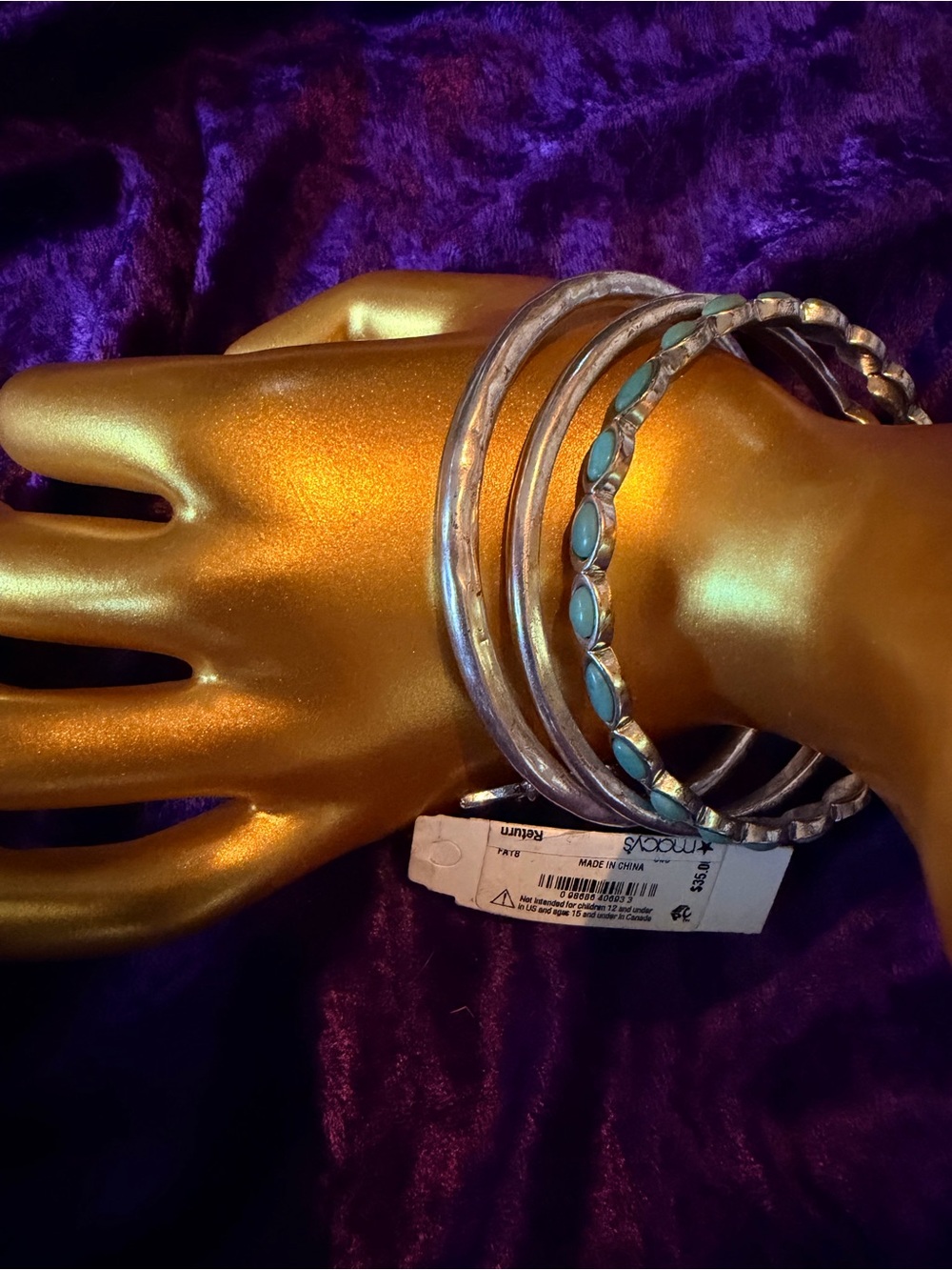 Lucky Brand Silver Tone Turquoise Accent Bangle Set - Picture 2 of 6